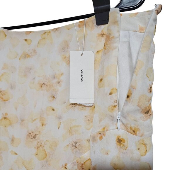 Vince Floral Asymmetrical Skirt Womens Size Medium Cream Yellow Maxi Side Zip - Picture 3 of 11